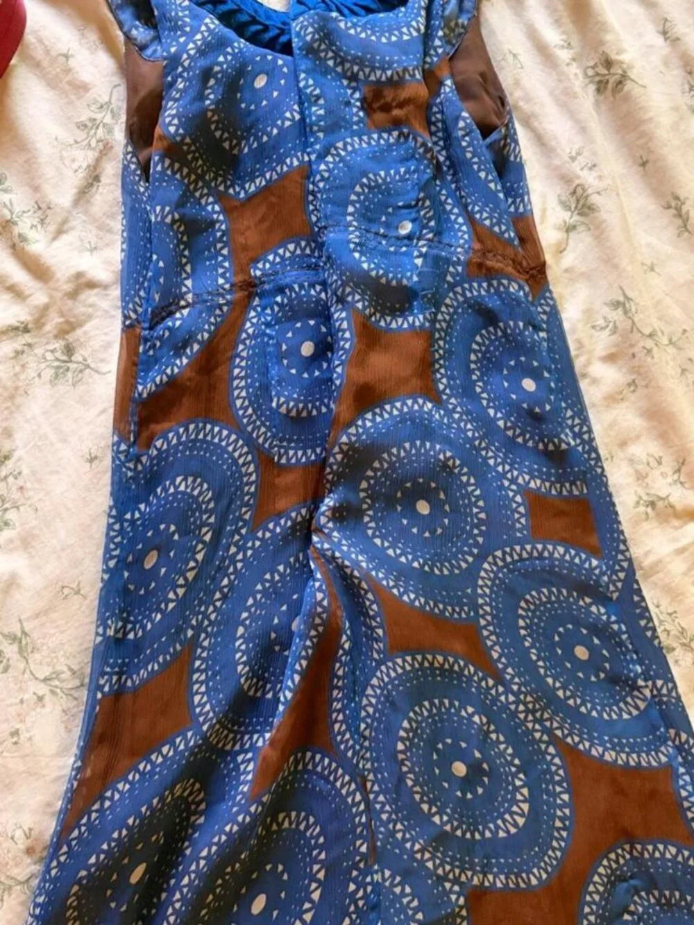 Tory Burch blue and brown circular patterned mini dress